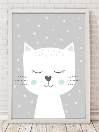Plakat Kot w miętowych gwiazdkach