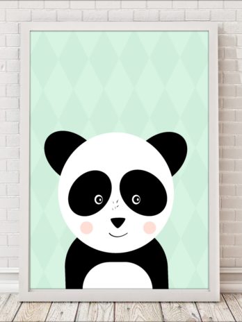 Plakat Panda na zielonych rombach