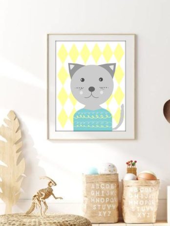 Plakat dla dzieci Kot w rombach